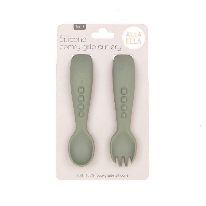 Silicone comfy grip cutlery – Spoon + Fork Set - Olive