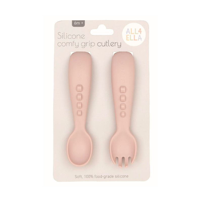 Silicone comfy grip cutlery – Spoon + Fork Set - Dusty Pink