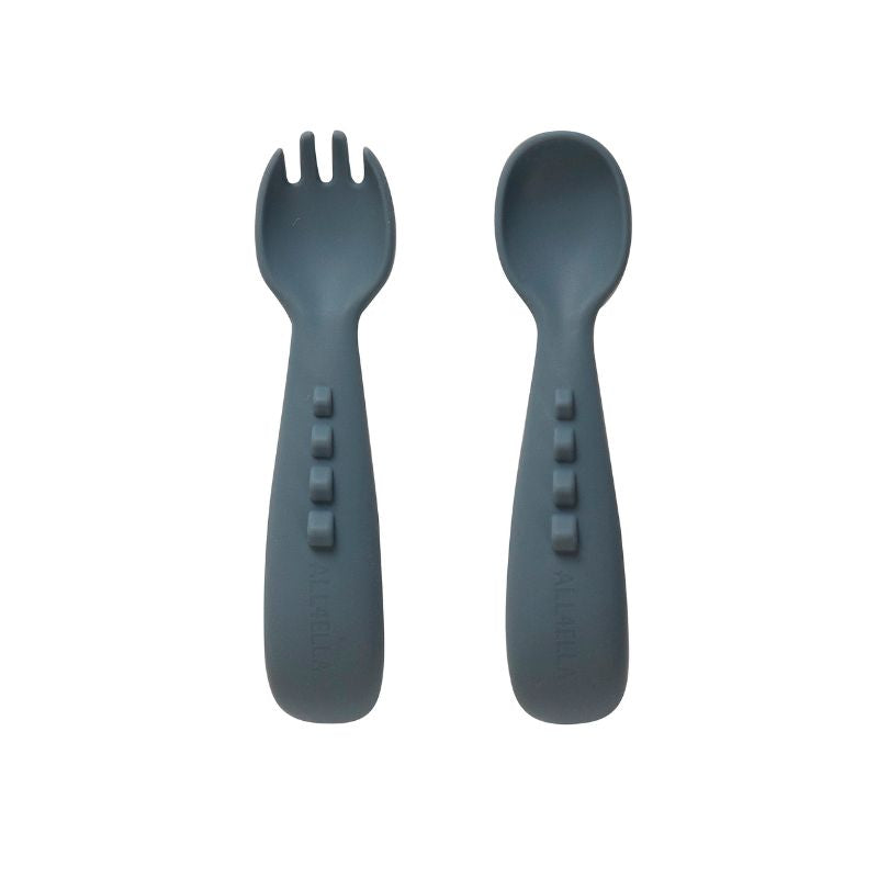 Silicone comfy grip cutlery – Spoon + Fork Set - Slate Blue