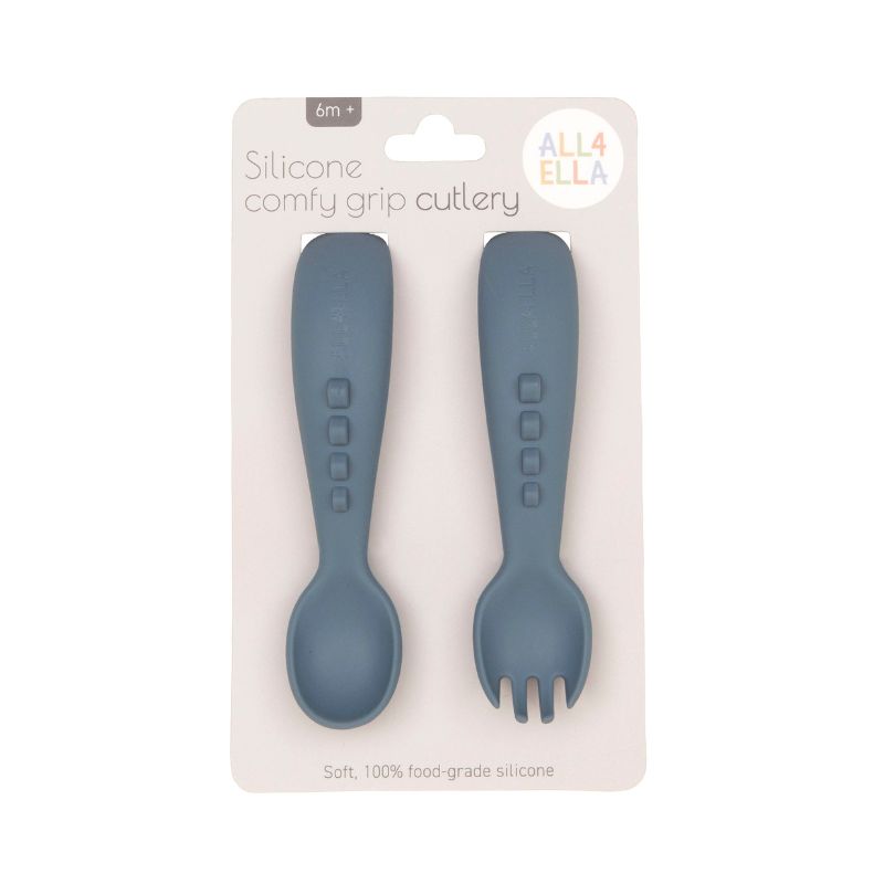 Silicone comfy grip cutlery – Spoon + Fork Set - Slate Blue