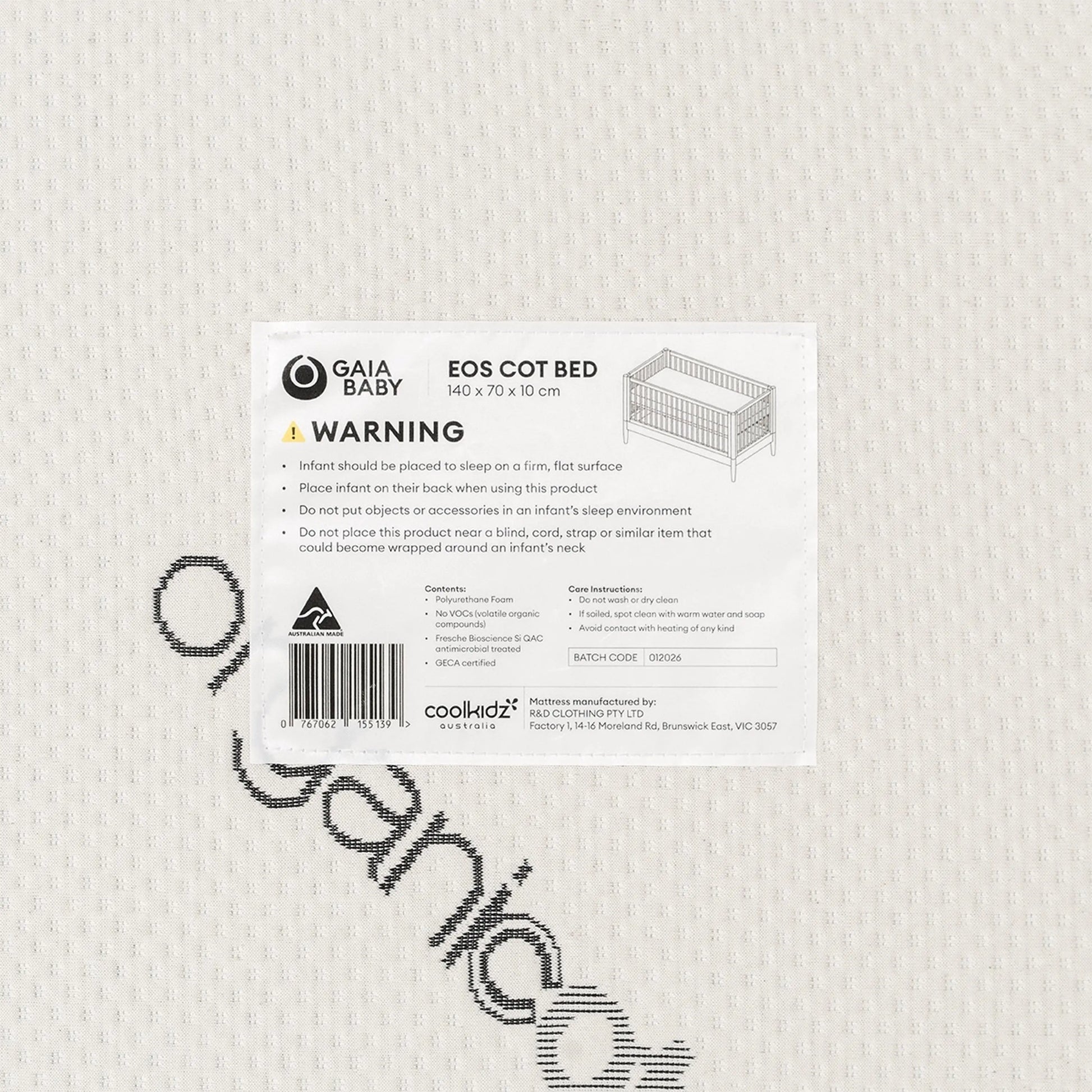 Gaia Eos Cot Mattress — close-up of breathable organic cotton removable cover