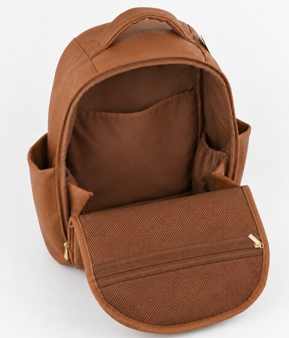Coco Mae Sienna nappy backpack open interior, Tan