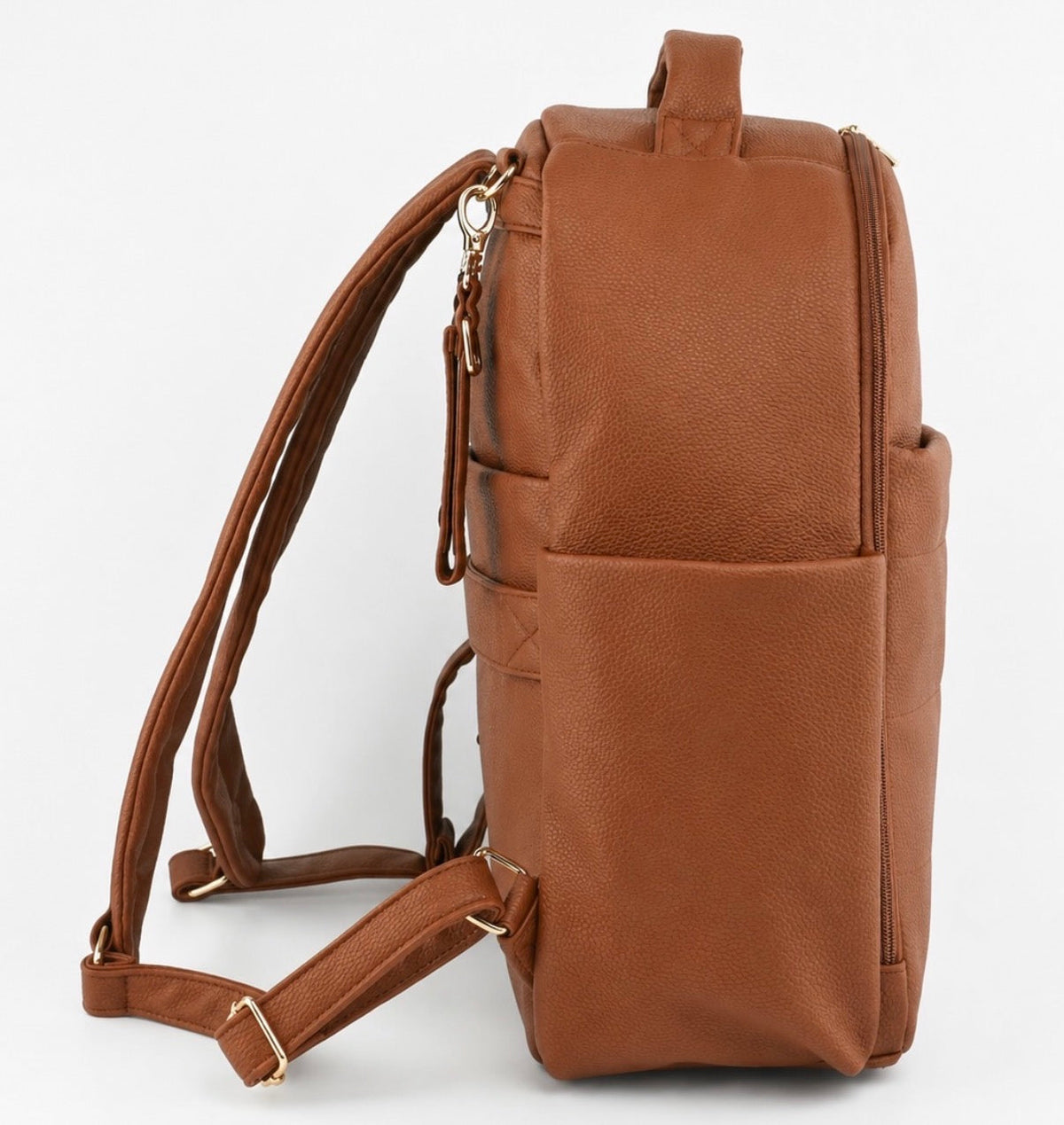 Coco Mae Sienna nappy backpack side view, Tan