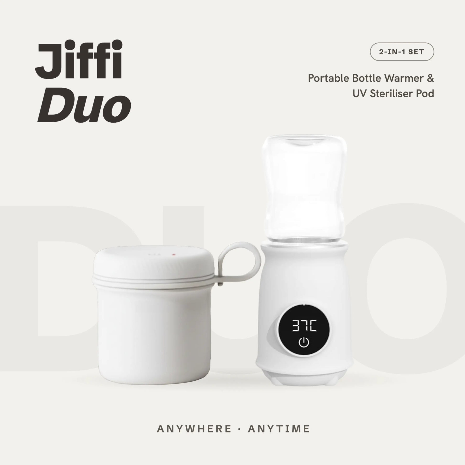 Jiffi DUO Portable Bottle Warmer and Sterilising Pod in White – complete portable feeding system