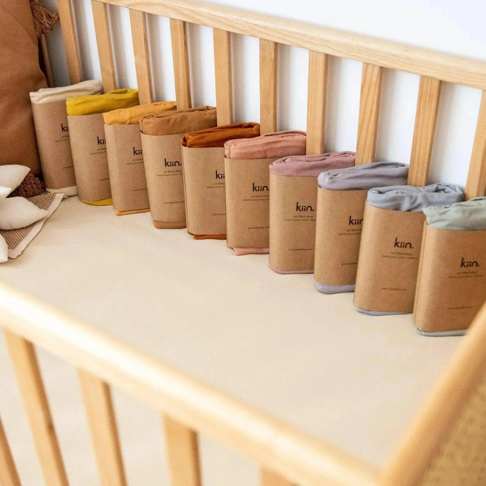 Kiin Baby Organic Cot Sheet - Rainbow Ivory Umber