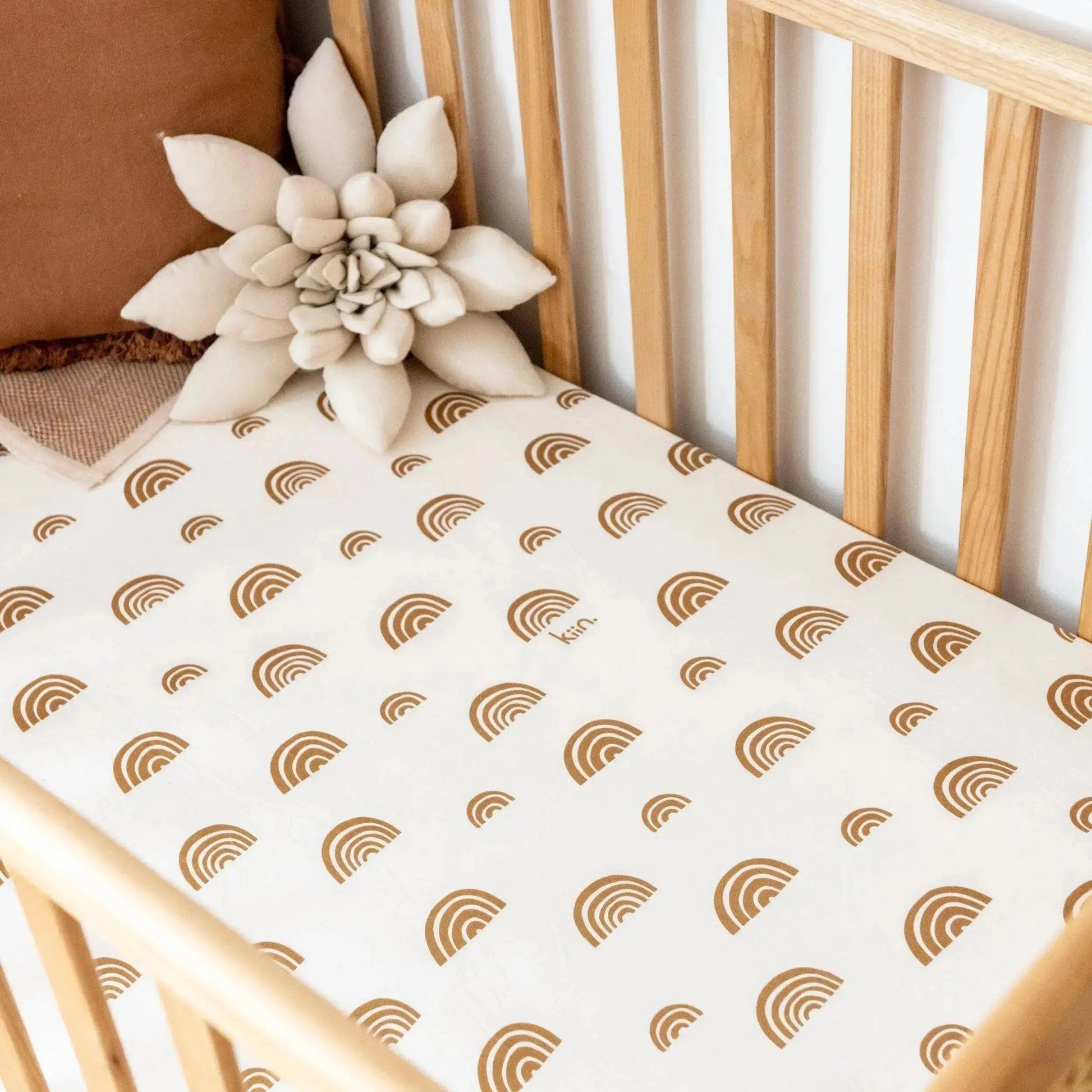 Kiin Baby Organic Cot Sheet - Rainbow Ivory Umber