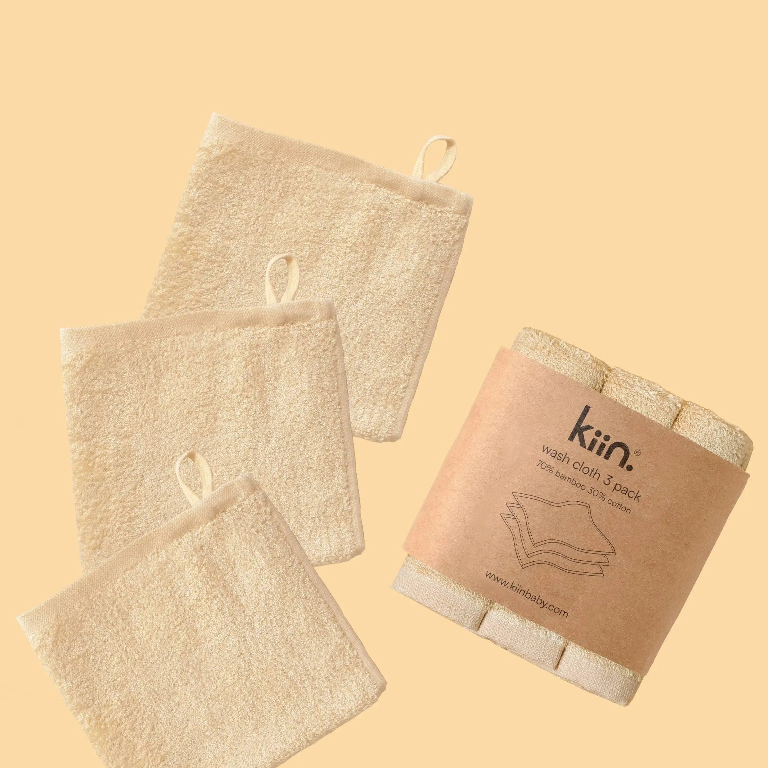Kiin Baby Wash Cloths 3 Pack - Ivory