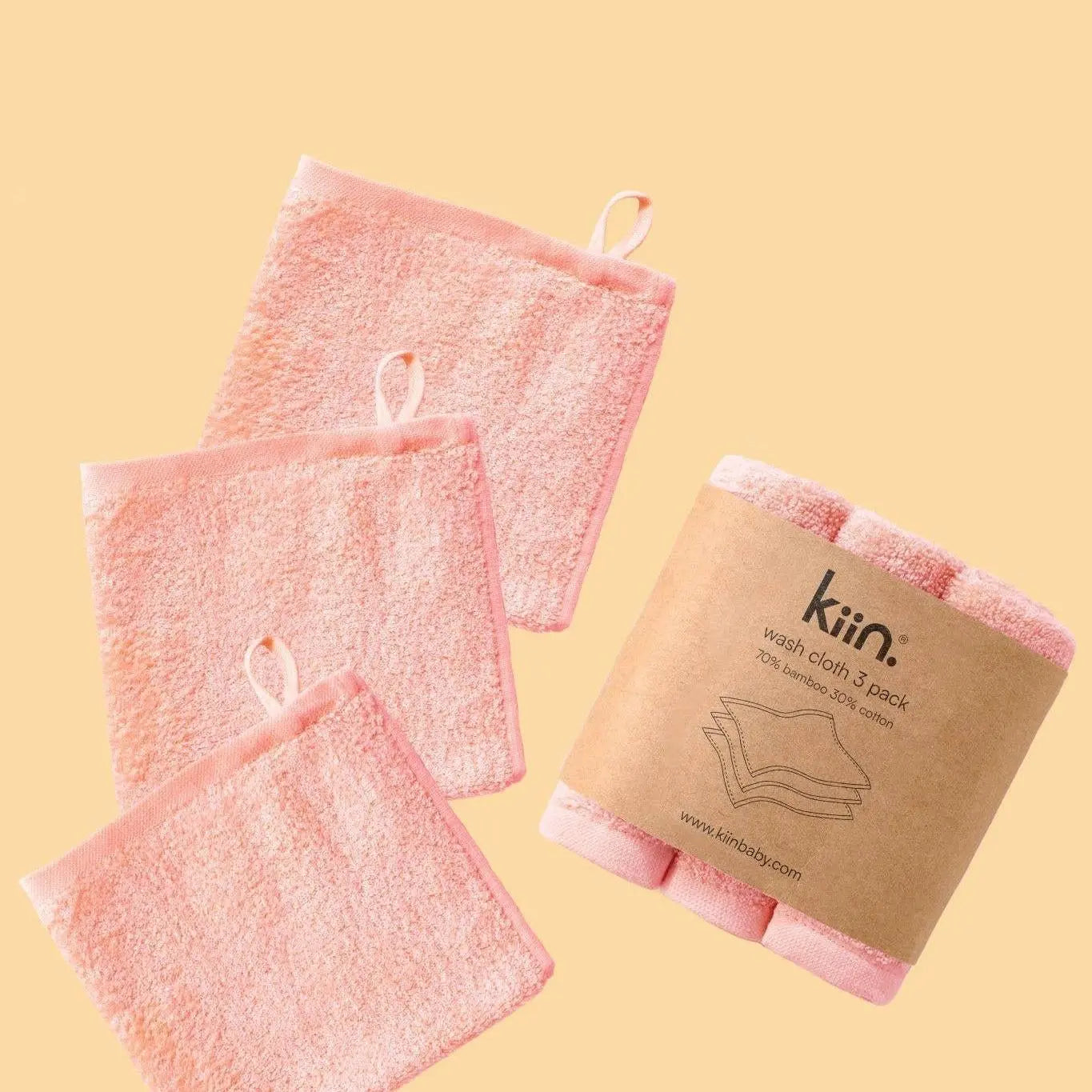 Kiin Baby Wash Cloths 3 Pack - Peony