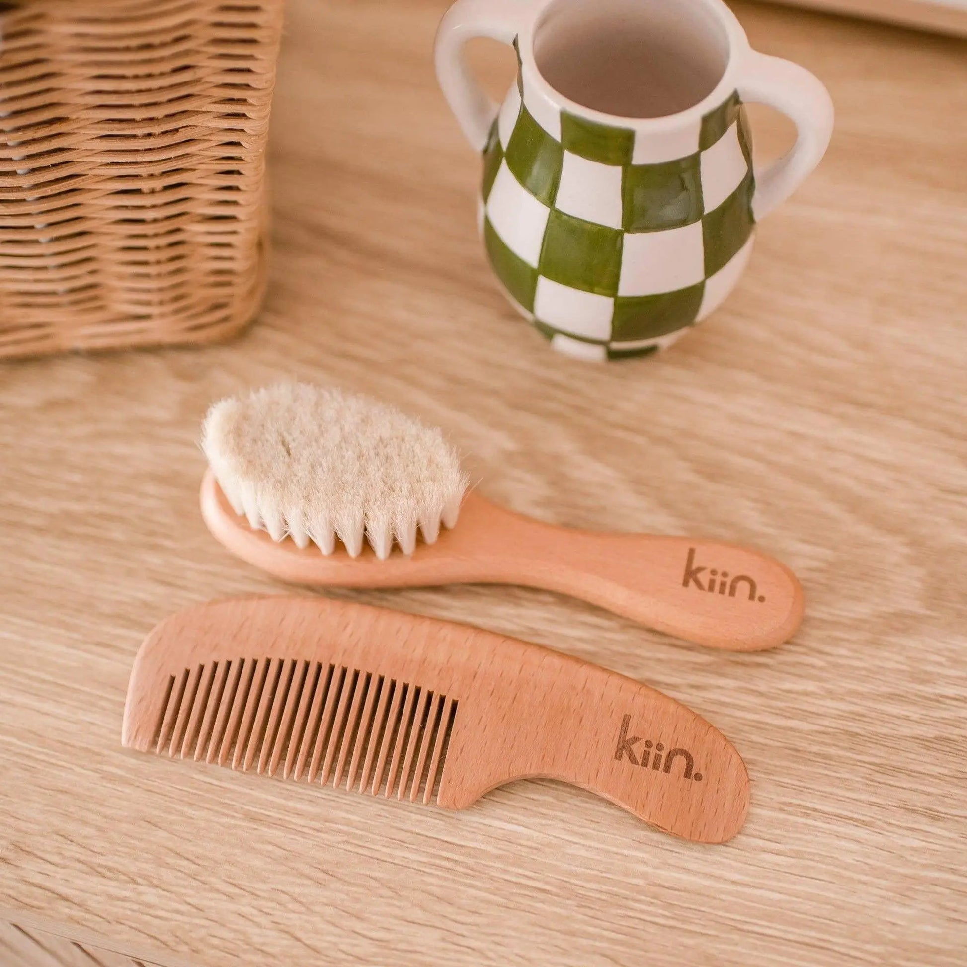 Kiin Baby Wooden Baby Brush + Comb Set