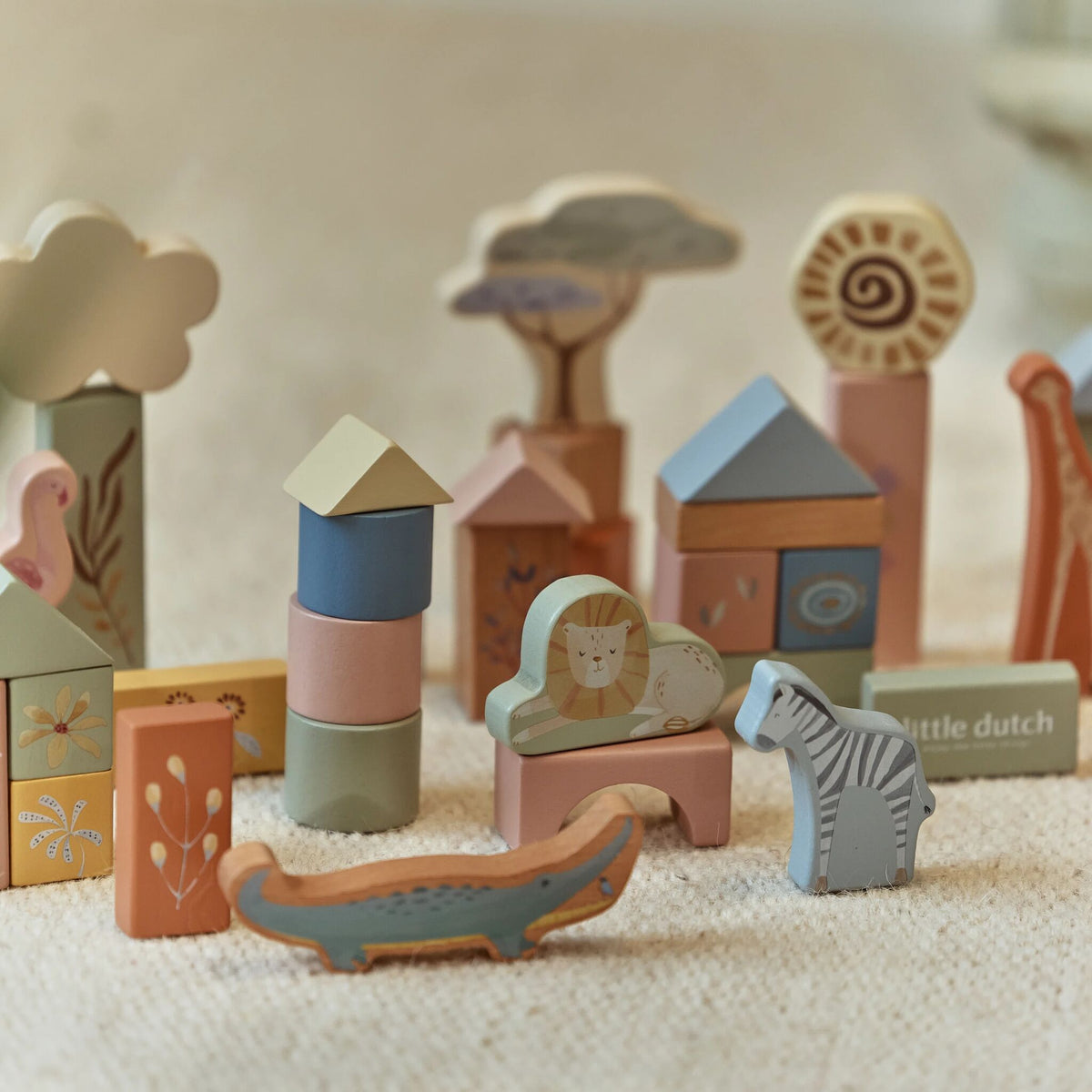 Wooden blocks safari animal illustrations