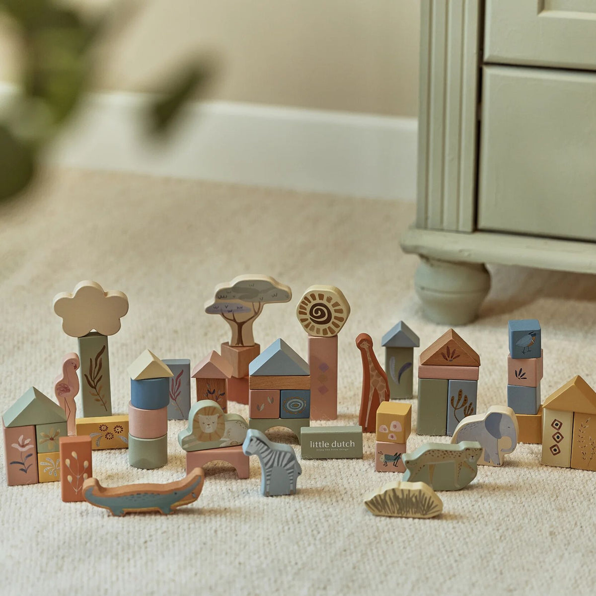 Wooden blocks stacked tower