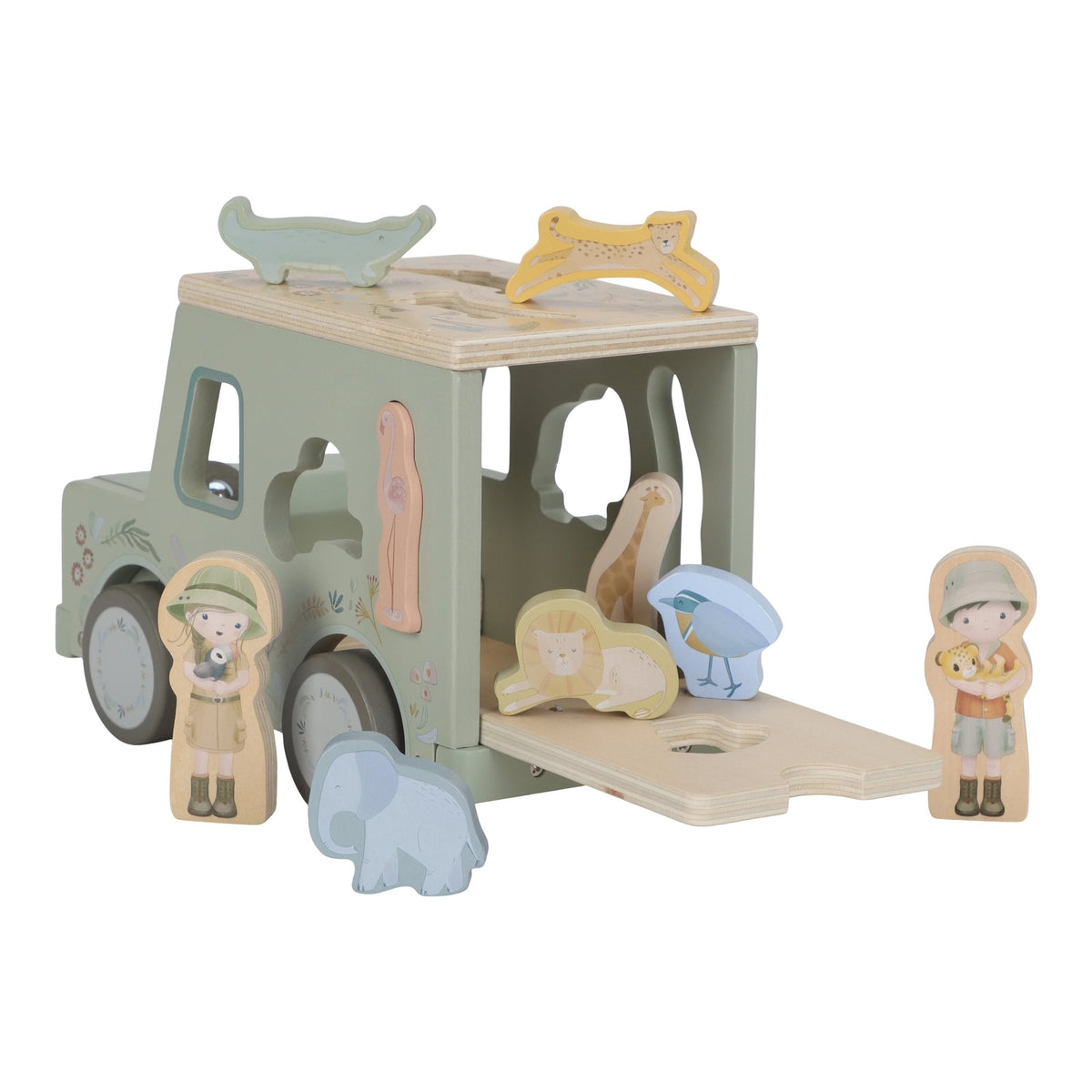 Toddler playing with the wooden shape sorter car