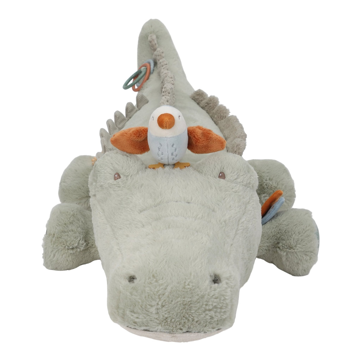 Baby doing tummy time with the activity crocodile