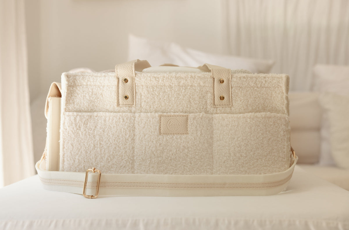 Linen Label XL Teddy Nappy Caddy in Snow side pocket detail