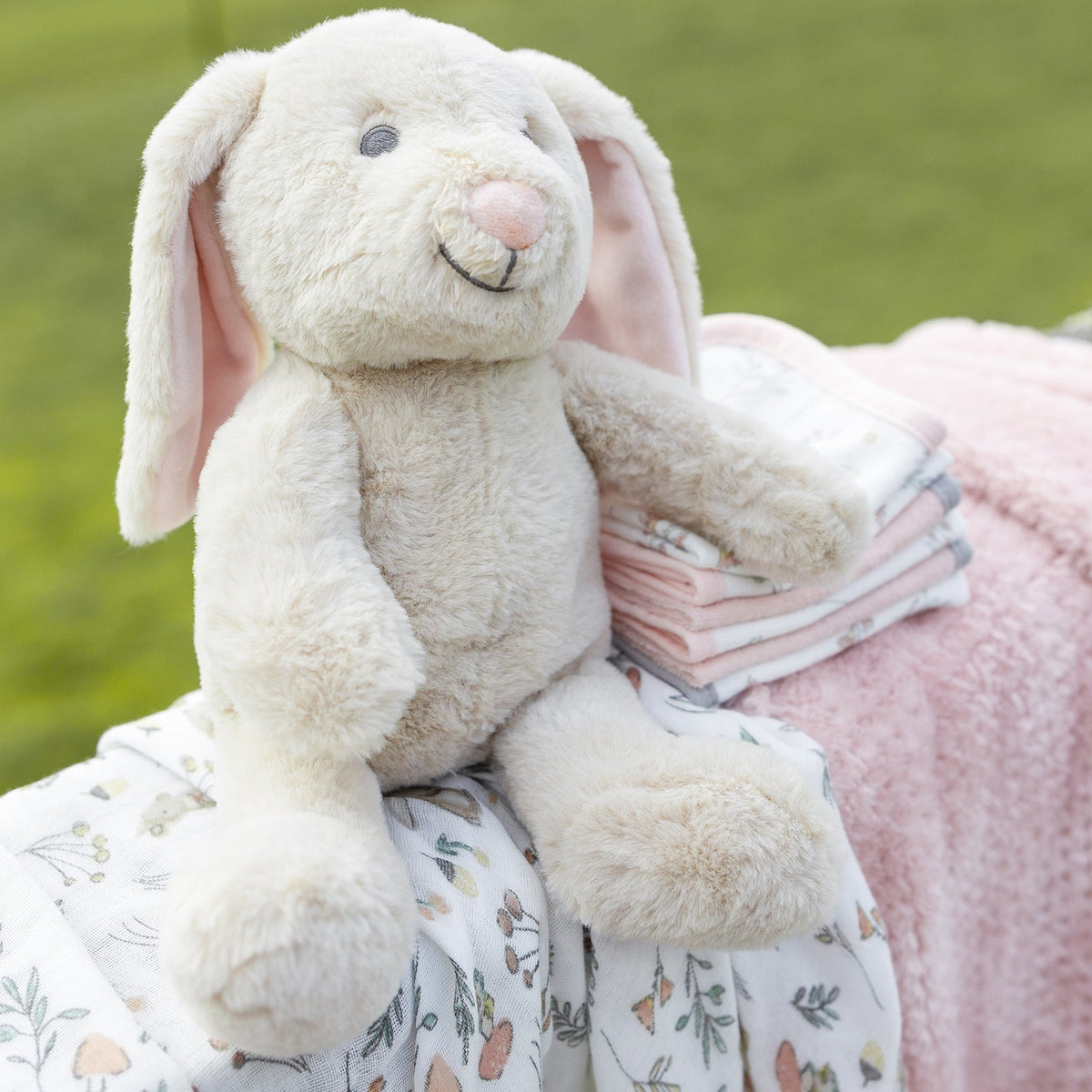 Little Linen Harvest Bunny gift set styled in a nursery