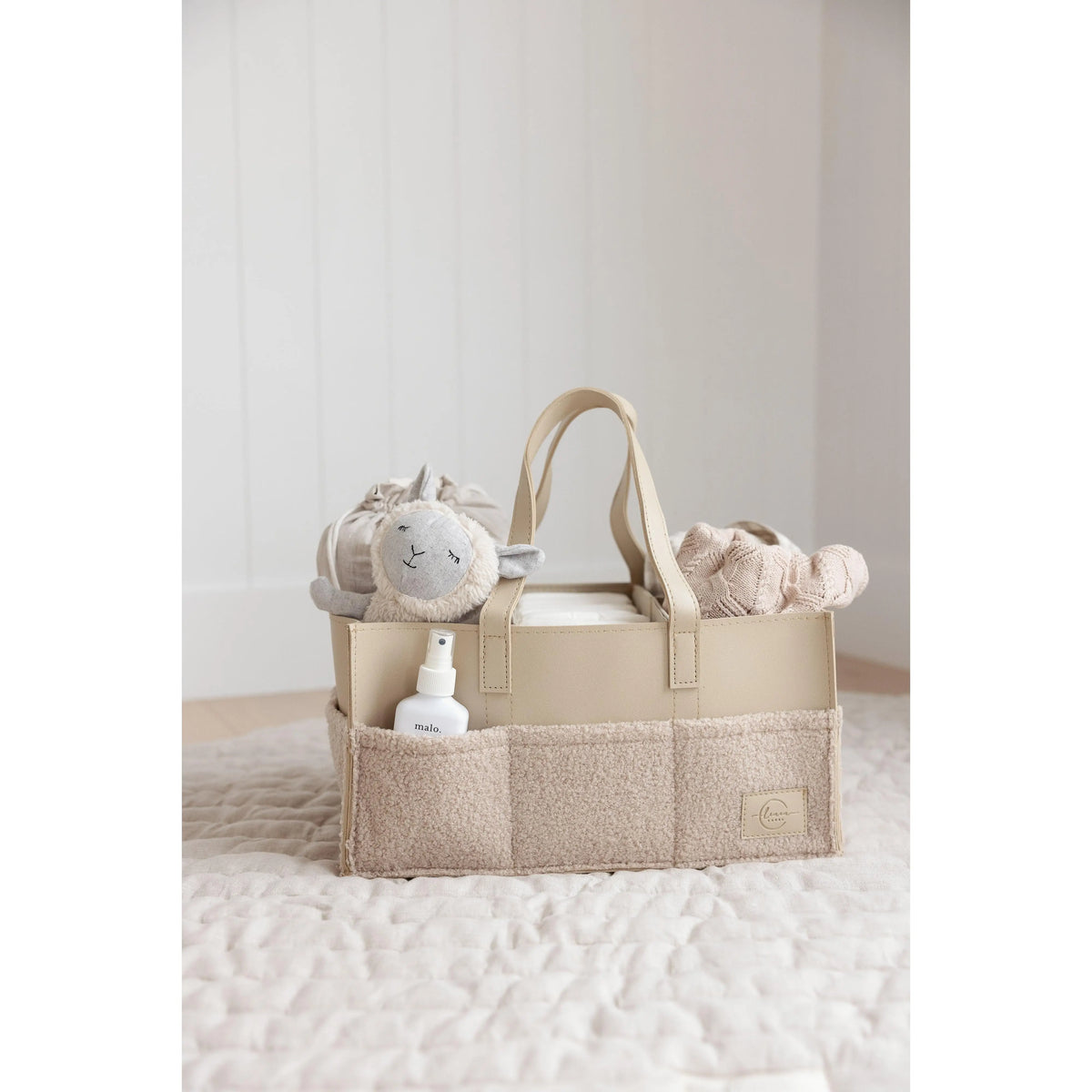 Linen Label Luxe Nappy Caddy in Nude, structured nursery caddy