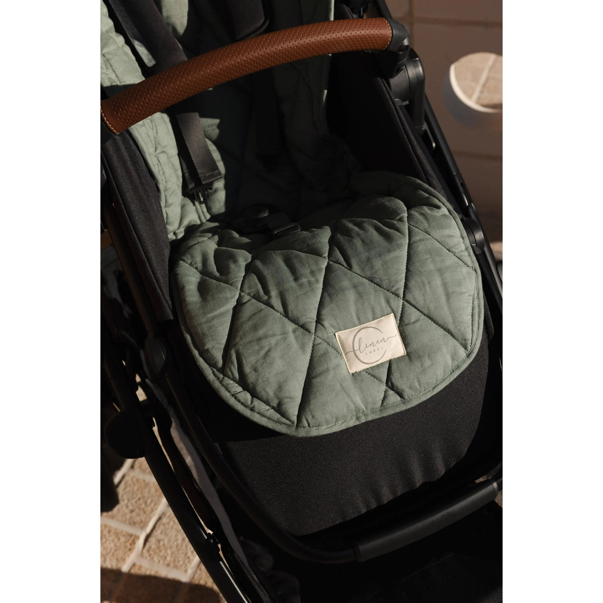 Linen Label pure linen pram liner in Opal Sage