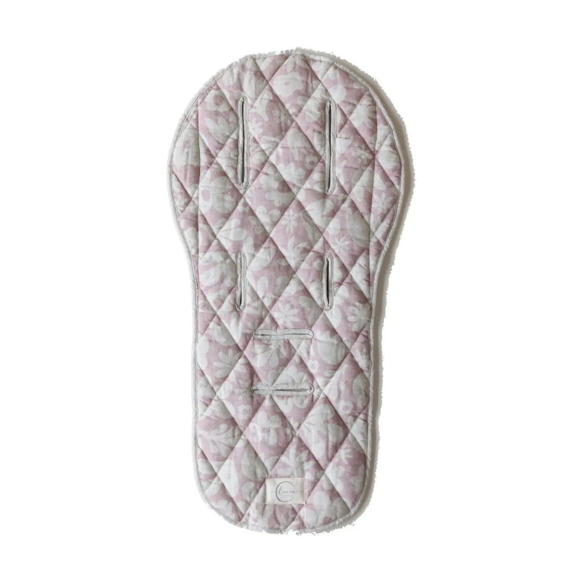 Linen Label pram liner in Blush Print linen