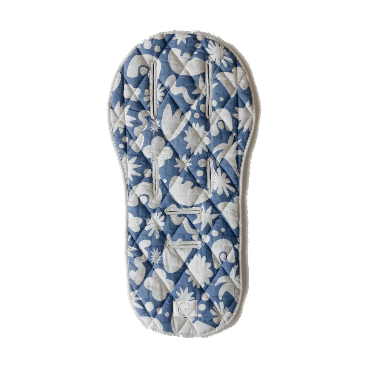 Linen Label pram liner in Denim Blue Print linen