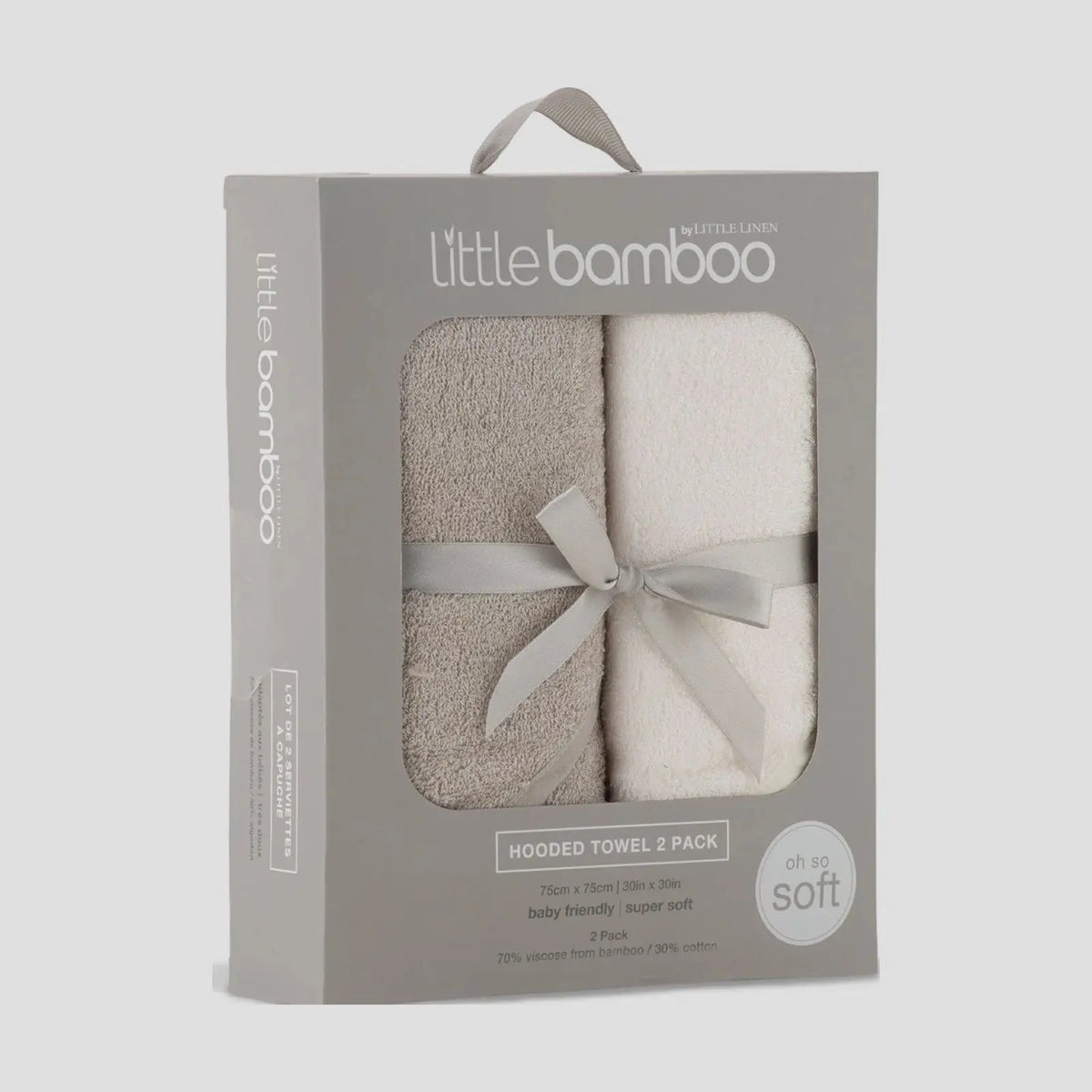 Stone Grey bamboo hooded towel shown open