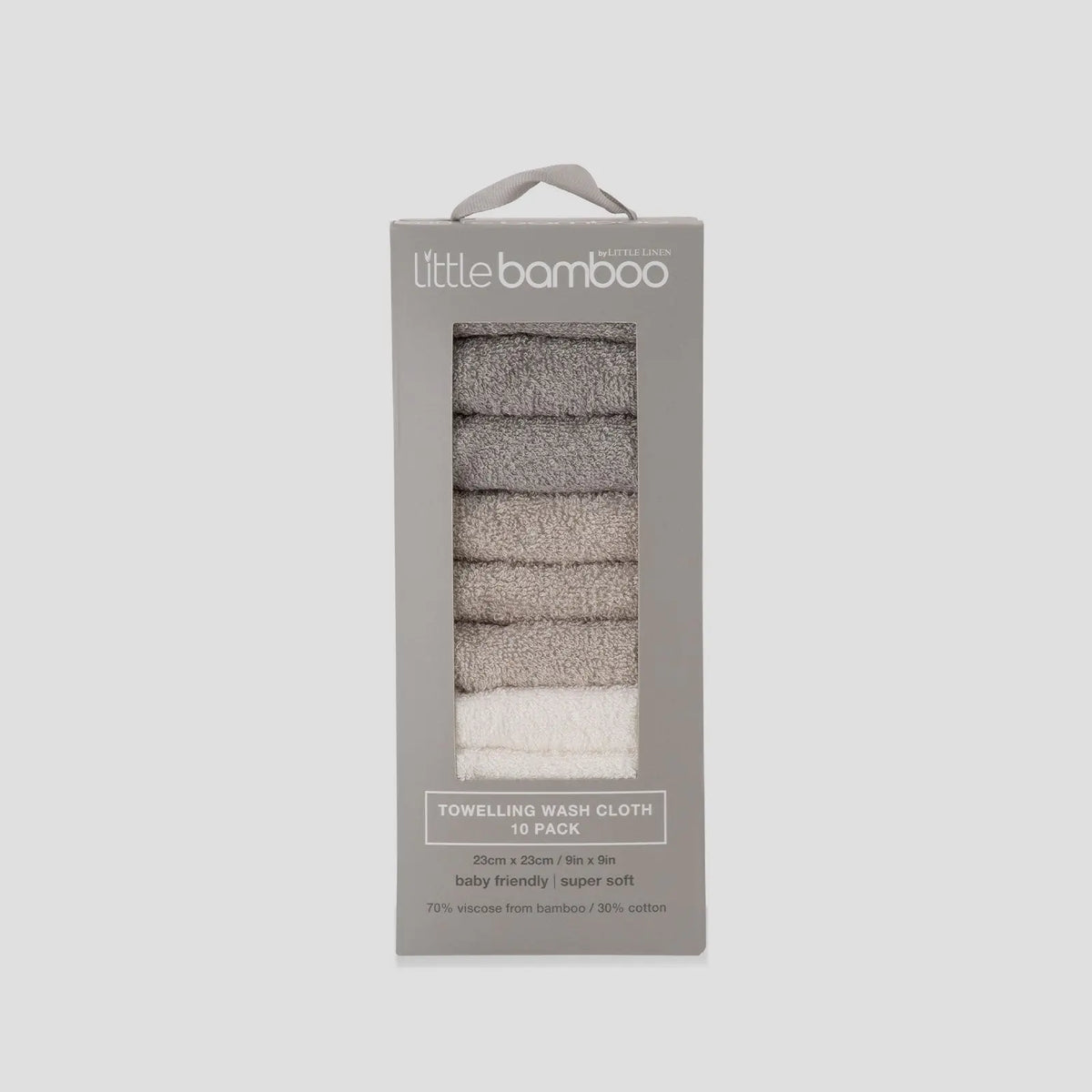 Little Bamboo Towelling Washers 10 Pack in Stone Grey