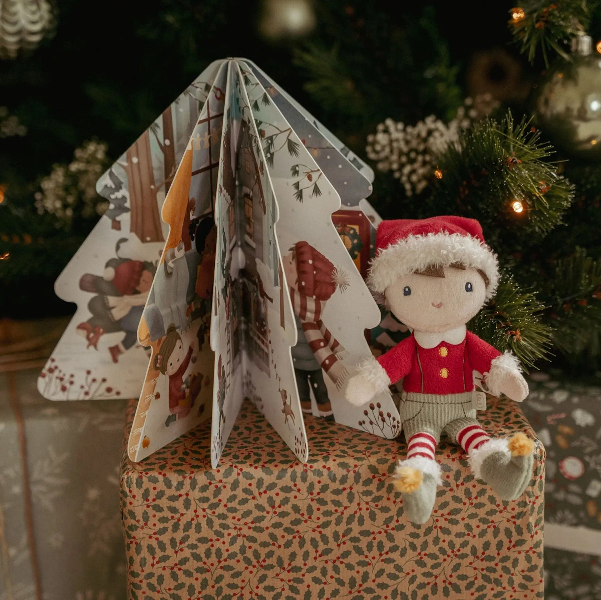 Almost Christmas book standing upright in a tree shape
