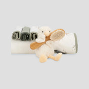 Little Linen Bath Gift Set in Fuzzy Duck with hooded towel, washers, plush duck and brush