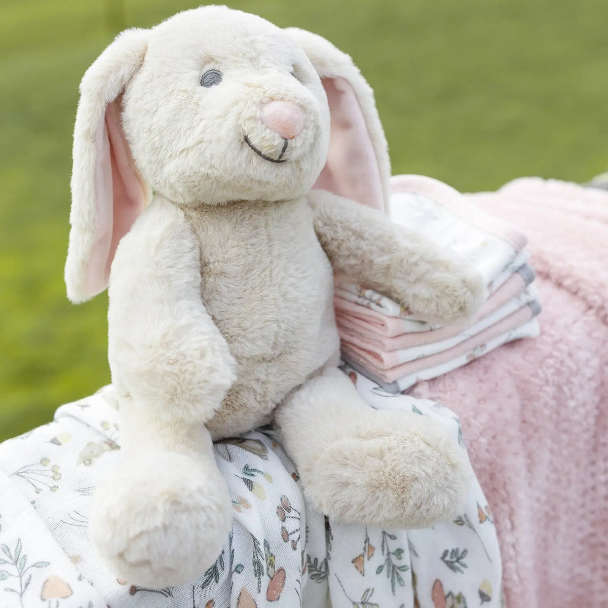 Little Linen Harvest Bunny gift set styled in a nursery