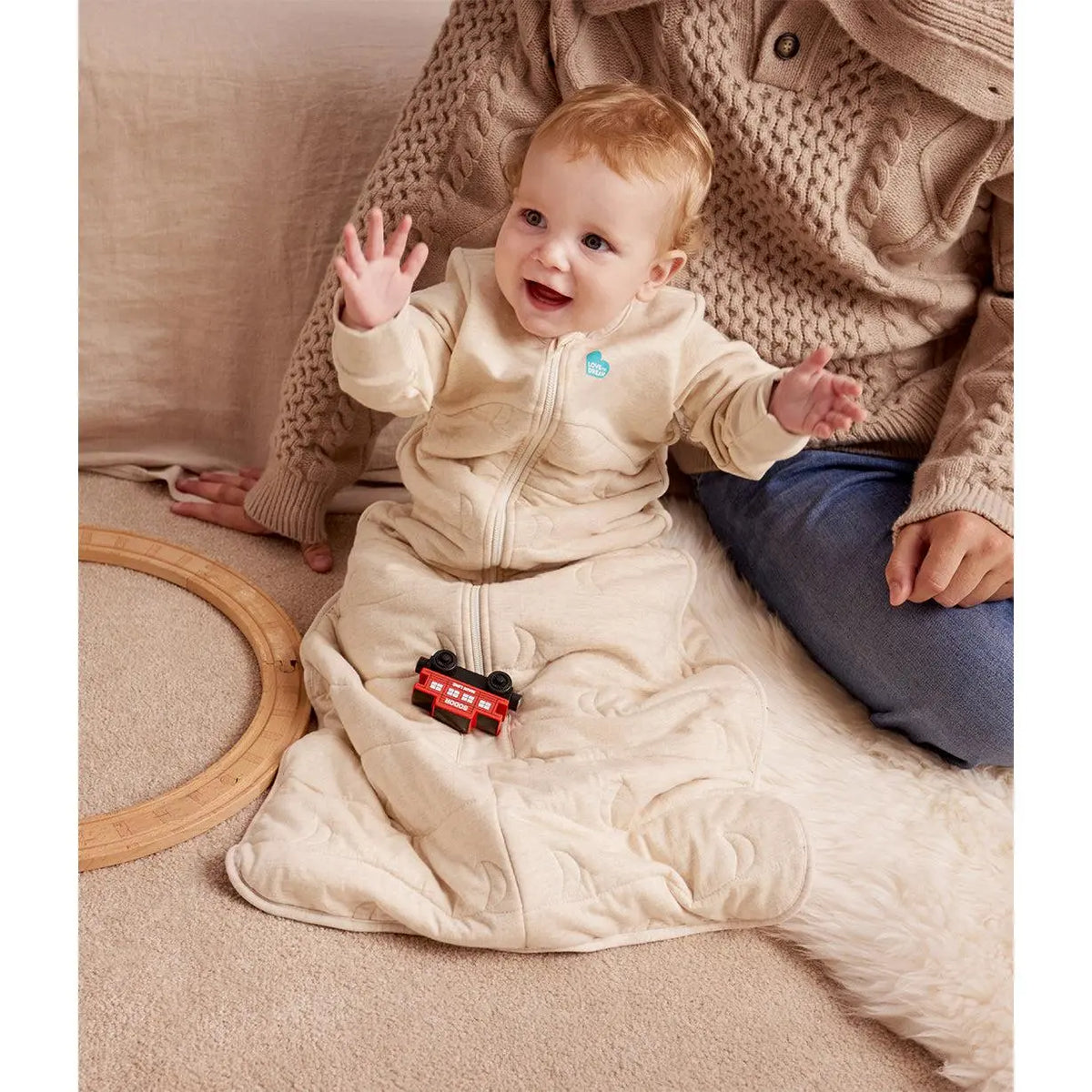 Love to Dream Sleep Bag Long Sleeve 3.5 TOG Cotton Oatmeal — lifestyle sleep scene
