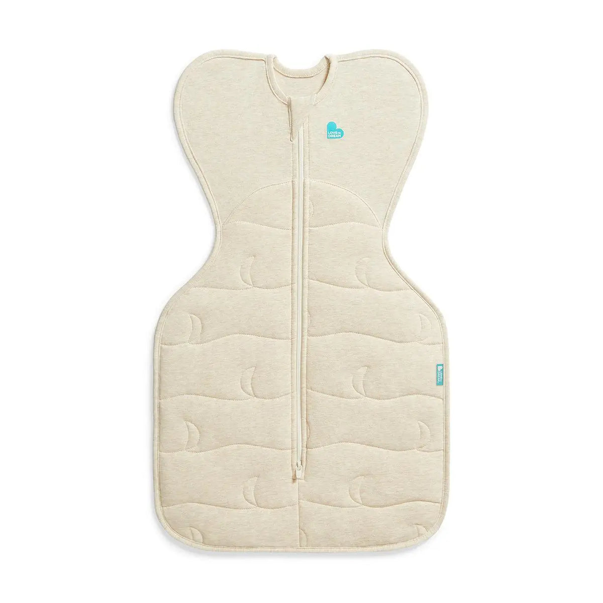 Love to Dream Swaddle Up 3.5 TOG Cotton showing ARMS UP position for cold room sleep