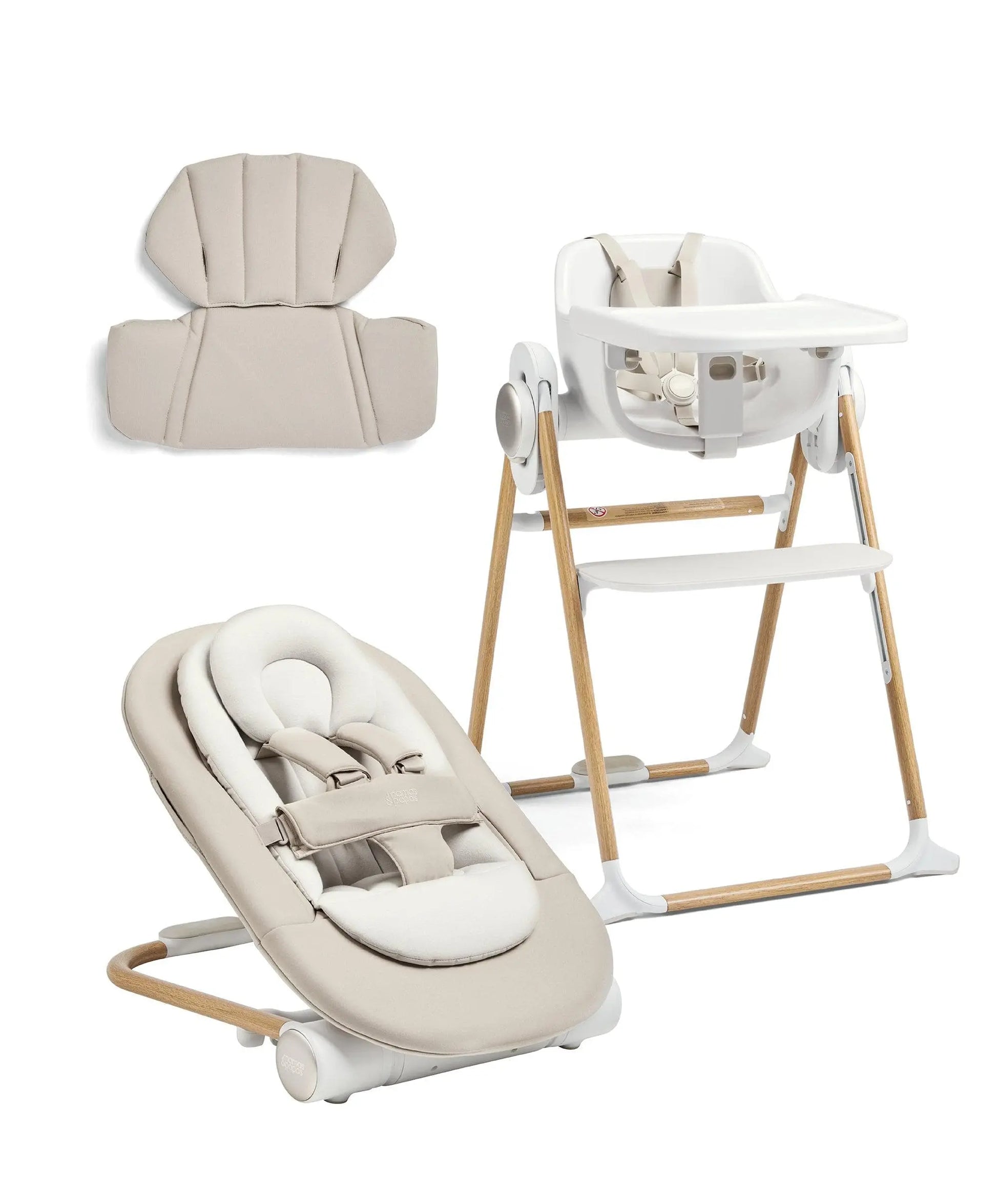 Mamas & Papas Eno Highchair, Bouncer & Cushion Complete Bundle