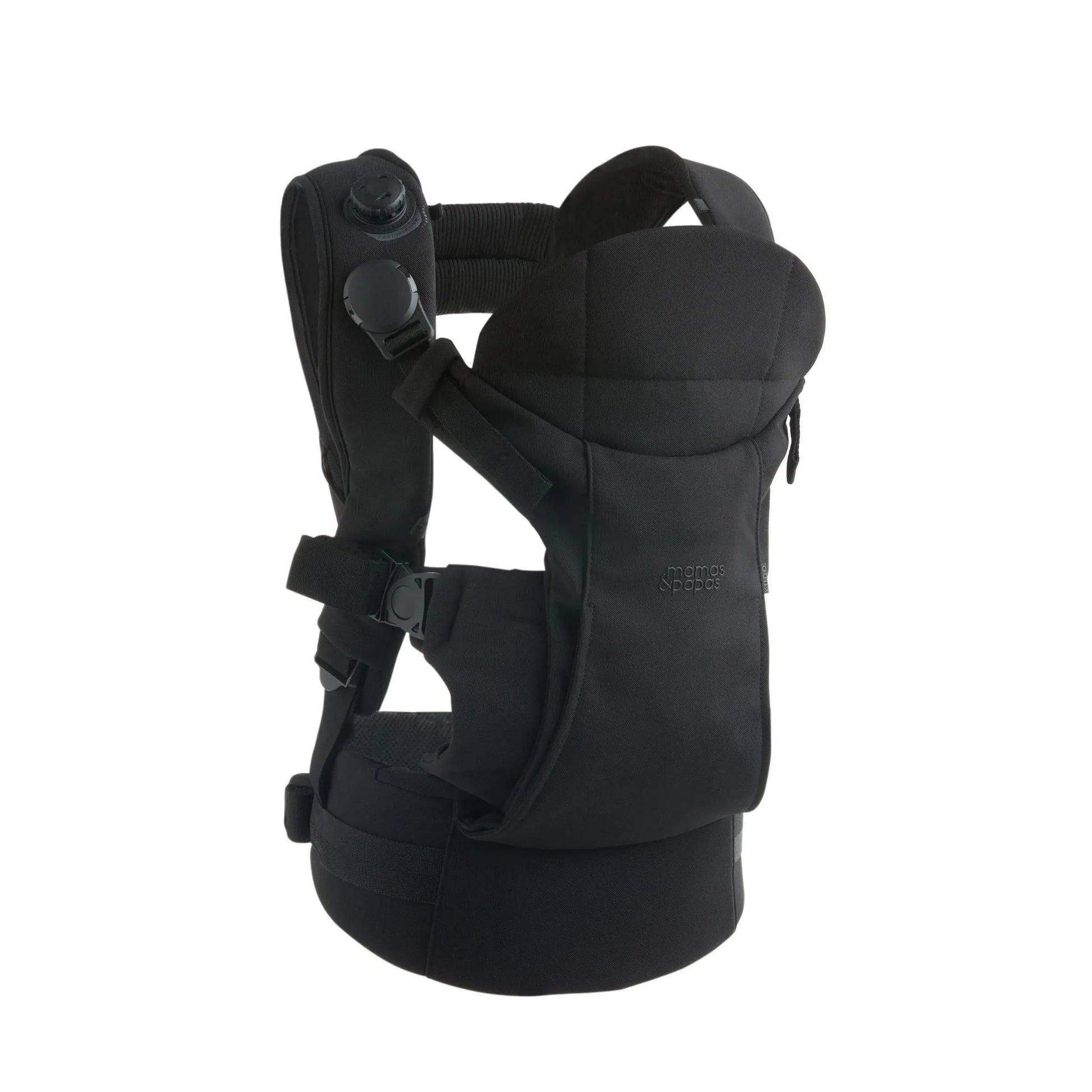 Kudo Baby Carrier Black by Mamas & Papas — parent carrying baby facing inward, birth to 36 months