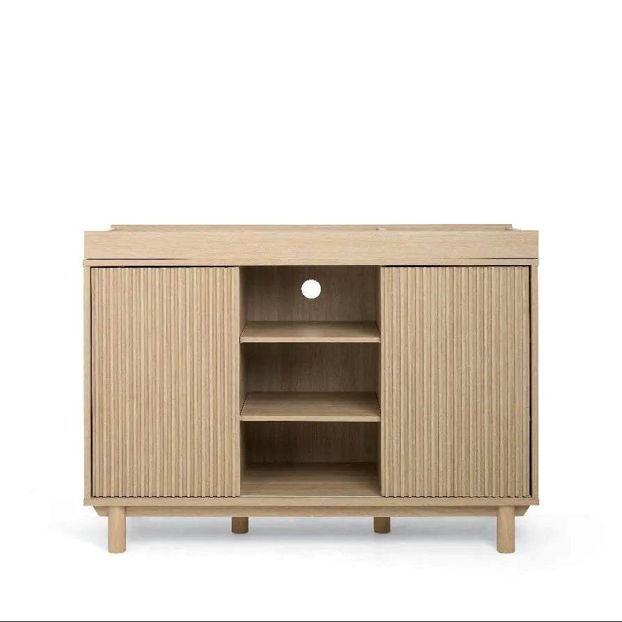 Oska wide dresser changer oak adjustable shelves behind sliding doors