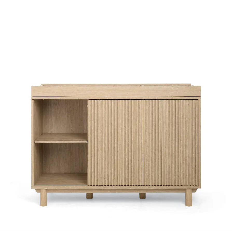 Oska wide dresser changer oak slatted detail close up