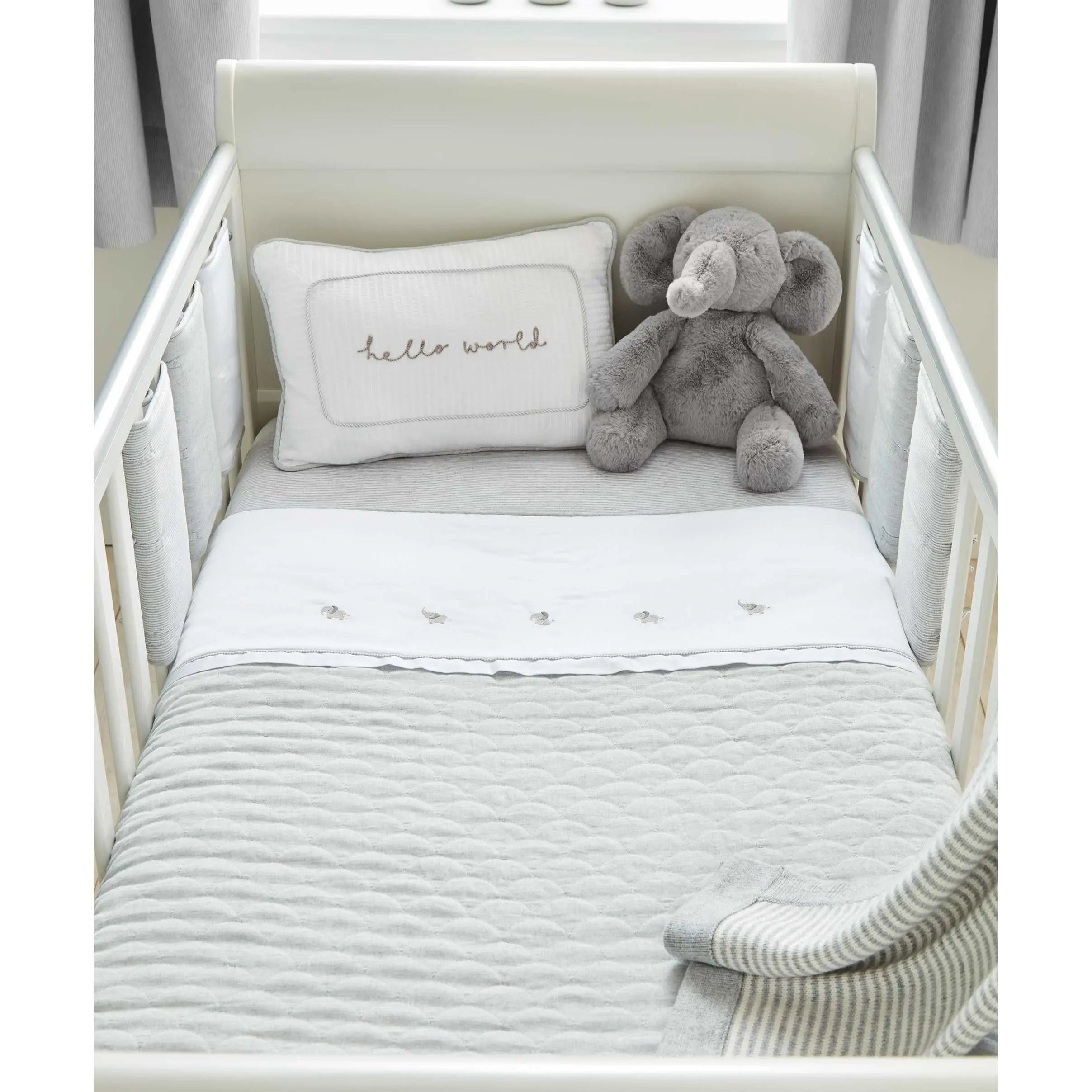 Mamas & Papas WTTW Elephant Quilt folded — machine washable, fits W60–70cm × L120–140cm cots