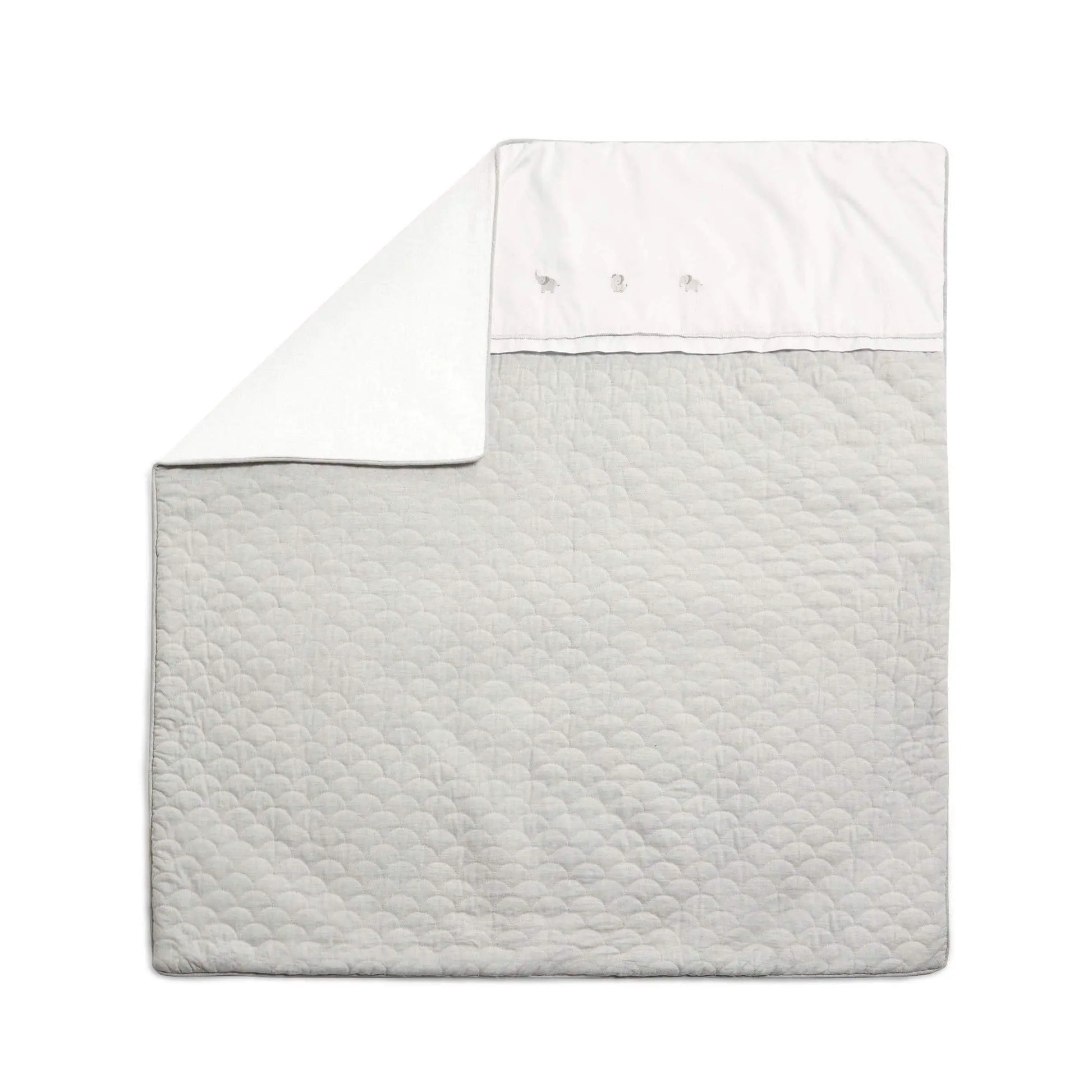 Welcome to the World Elephant quilt by Mamas & Papas — embroidered elephant on bamboo cotton cot quilt