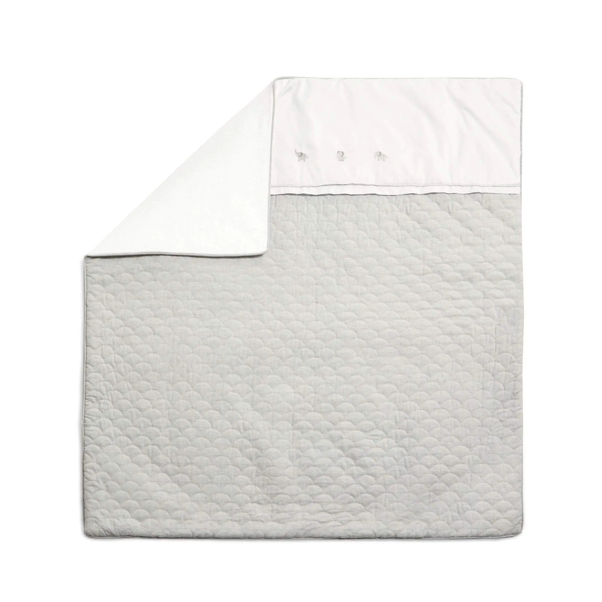 Welcome to the World Elephant quilt by Mamas & Papas — embroidered elephant on bamboo cotton cot quilt