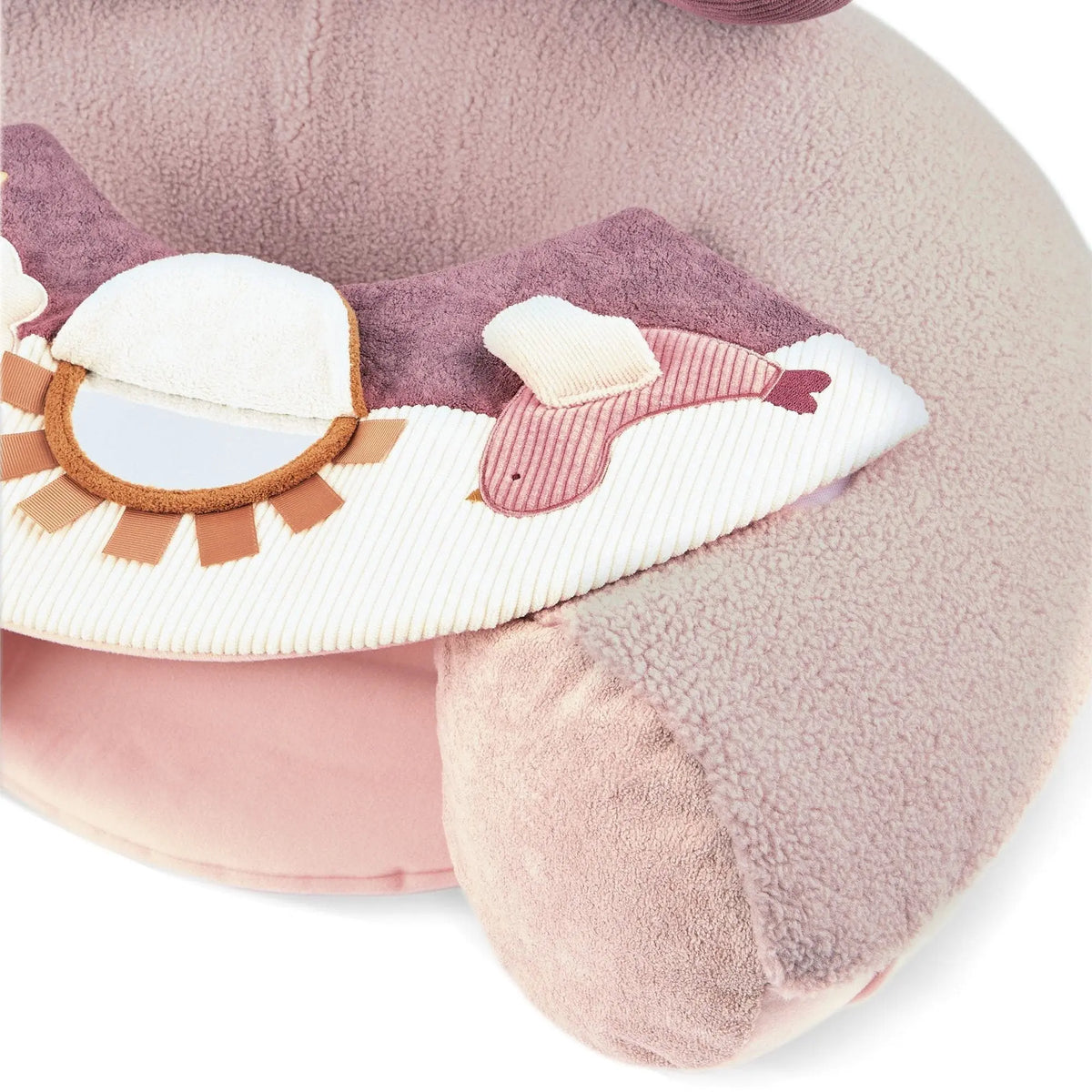 Mamas & Papas Sit & Play floor seat in Welcome to the World Floral, tray toys and mirror detail