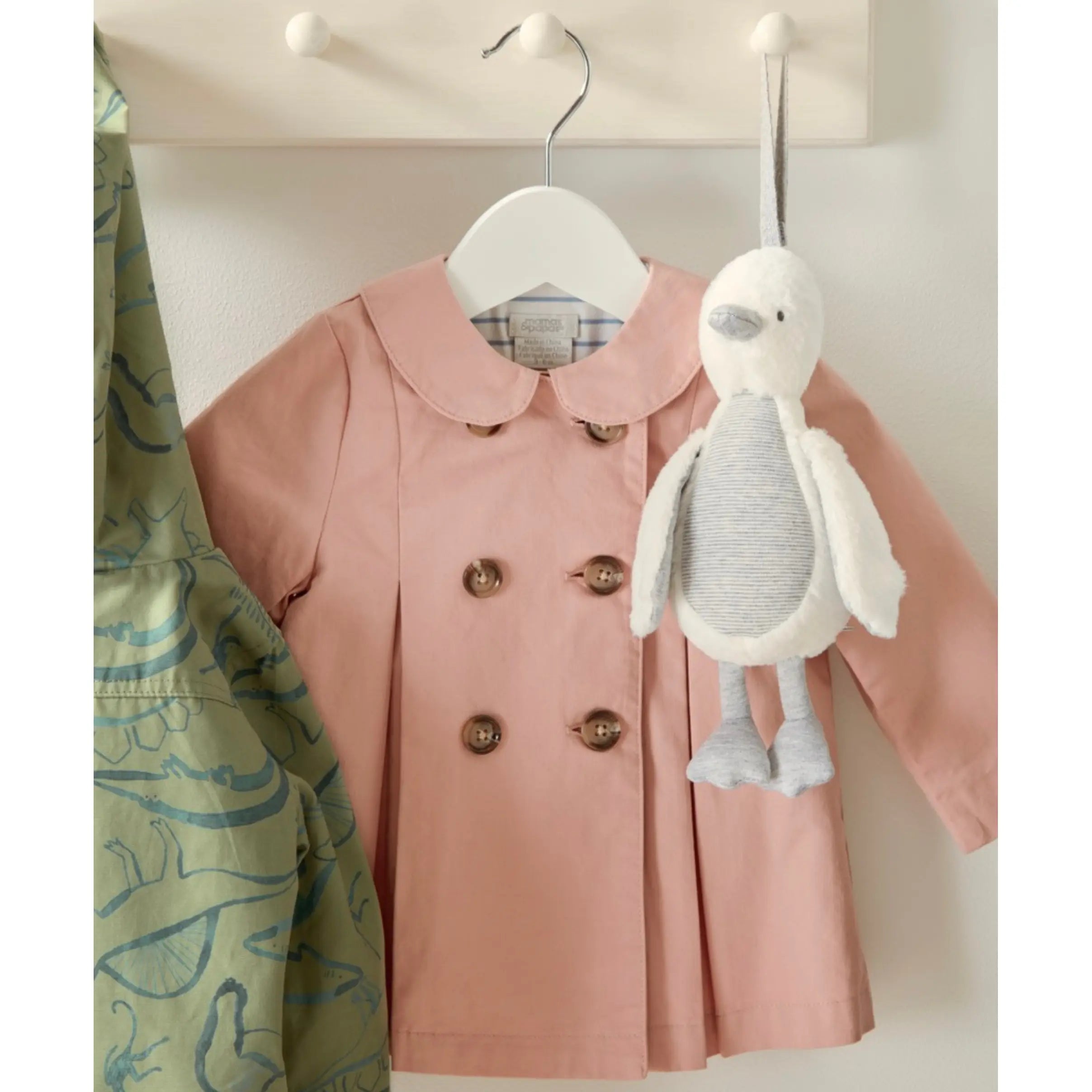 WTTW Chime Duck Travel Toy Grey — detail of hidden chime bell and soft fabric, Mamas & Papas