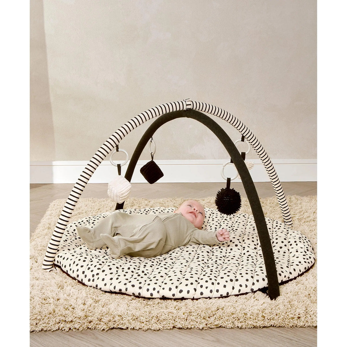 Mamas & Papas x Another Fox Playmat — high contrast B&W sensory playmat with 4 hanging toys, newborn