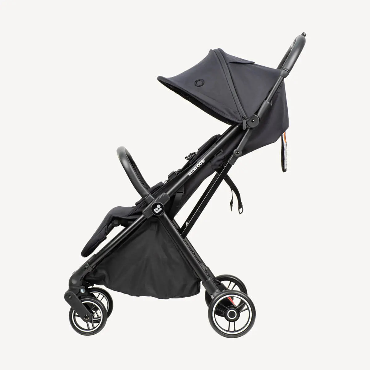 Maxi Cosi Leya stroller side profile with canopy, Essential Black