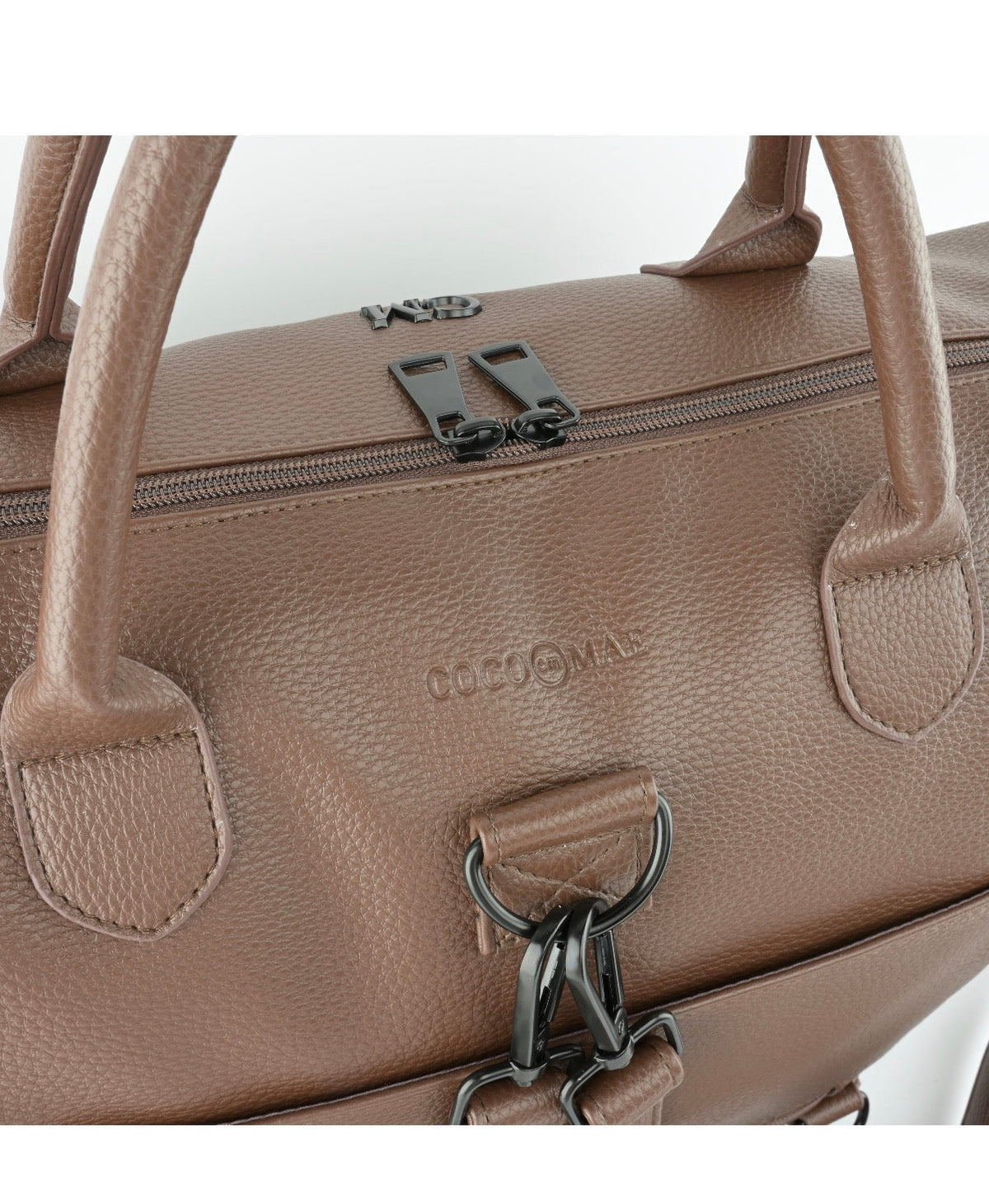 Coco Mae Como tote front pocket detail, Coco Brown
