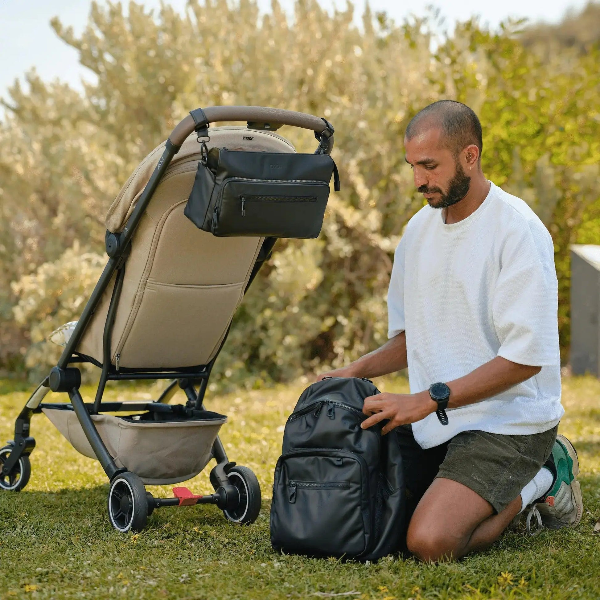 Multitasker Pram Caddy - Black Weatherproof