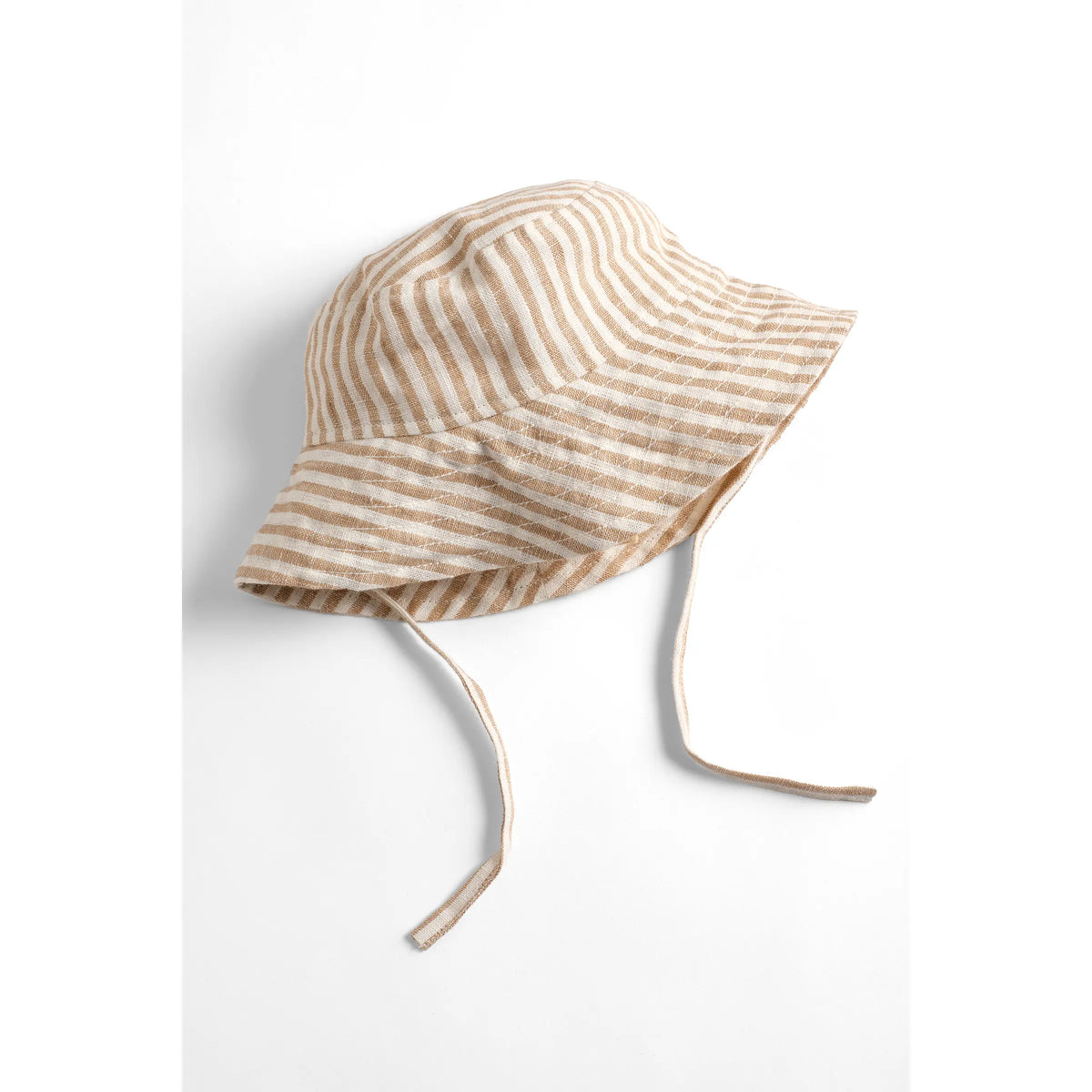 Mumma Etcetera Baby and Toddler Hat in Burleigh cream and tan stripe linen