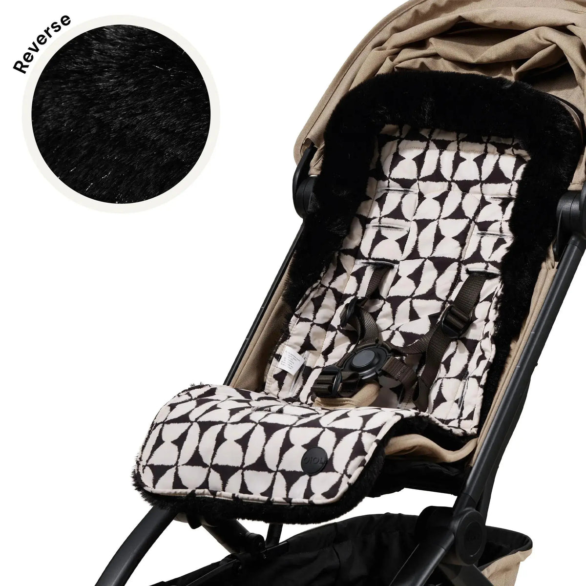OiOi Cozy Fleece Pram Liner in Hourglass with faux fur reverse