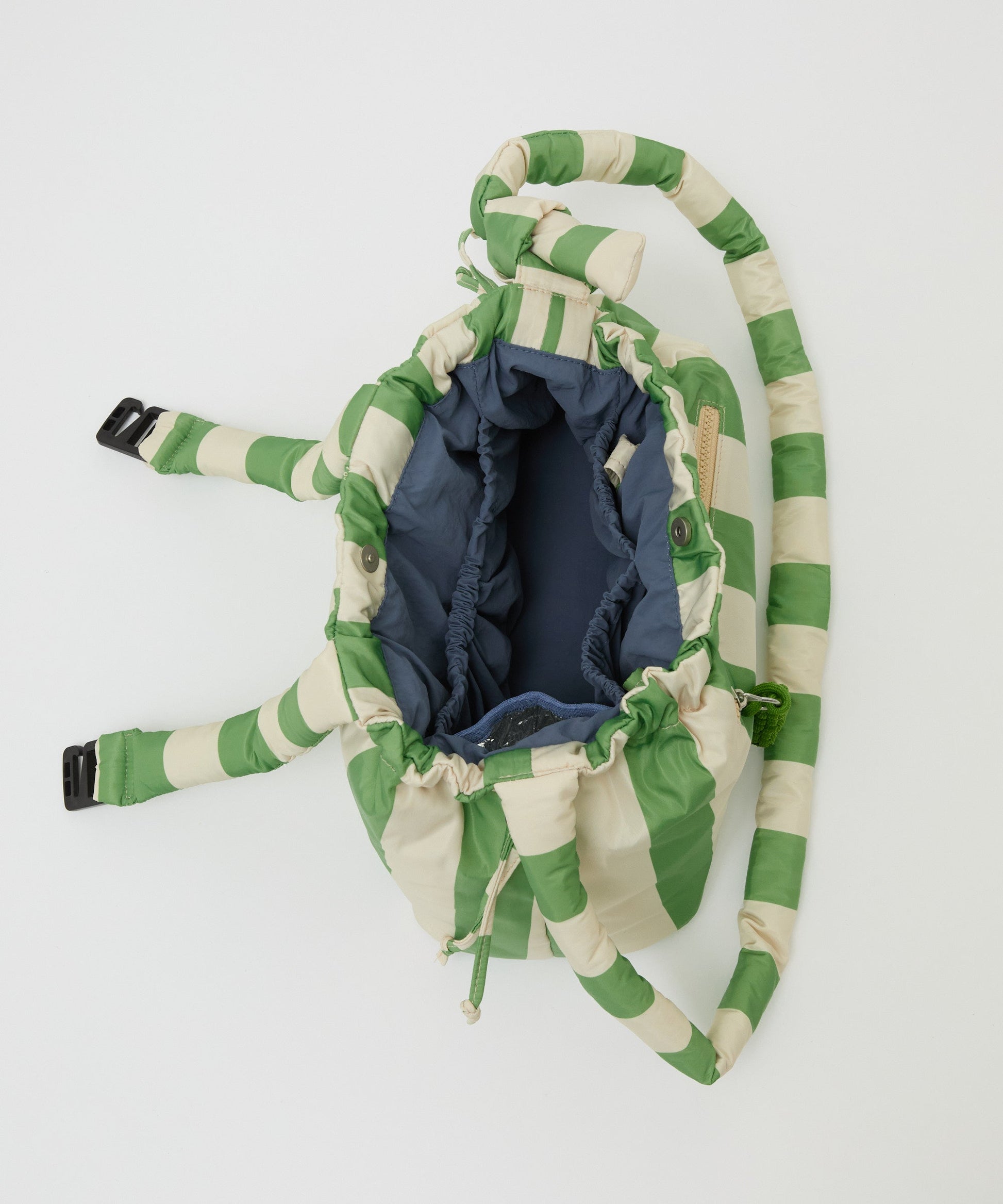Philé Pram Caddy in Green Stripe, side view