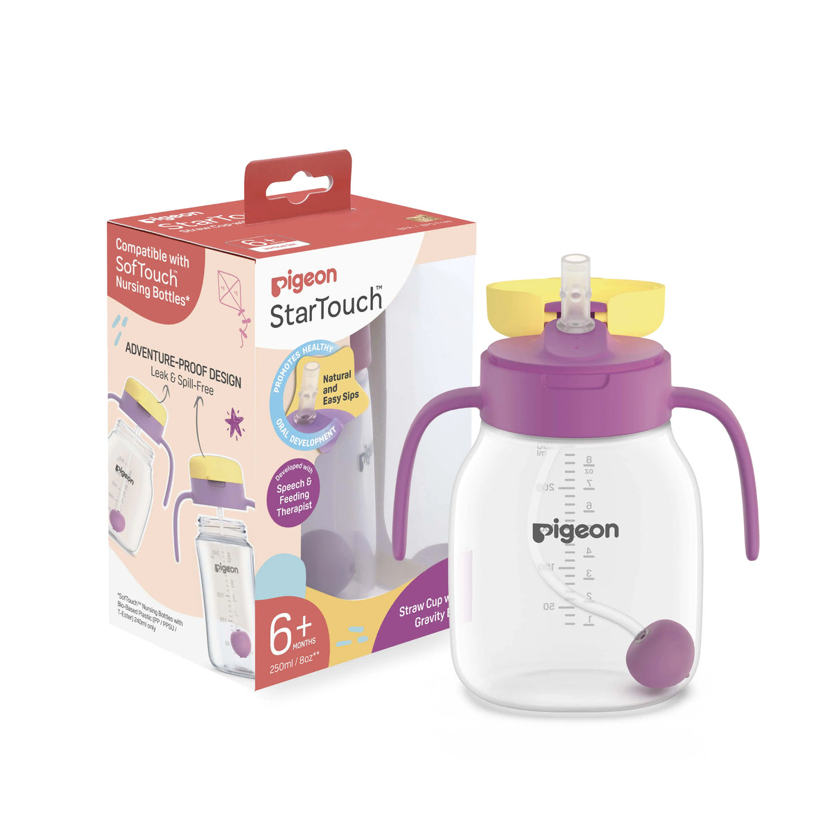 Pigeon StarTouch™ Straw Cup with Gravity Ball 250ml — product and packaging