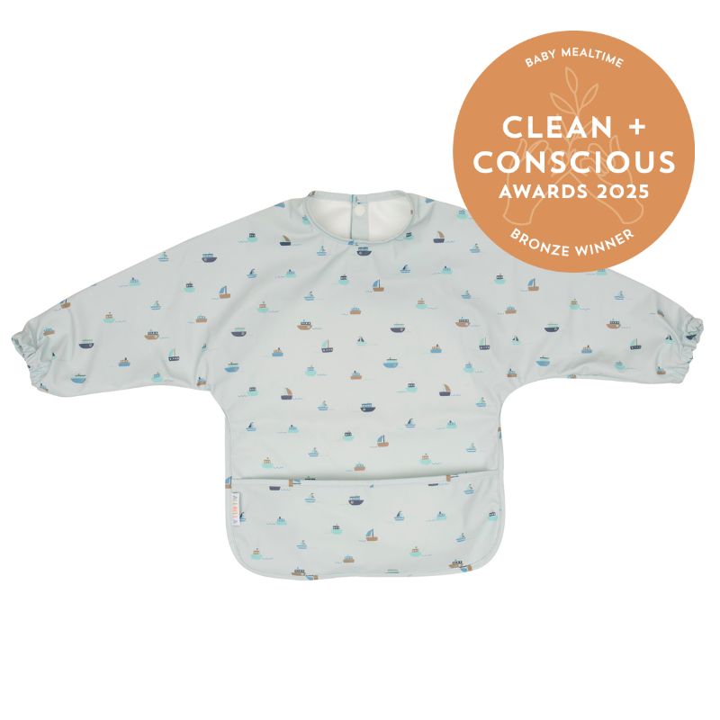 Recycled long sleeve bib - Sail Boats