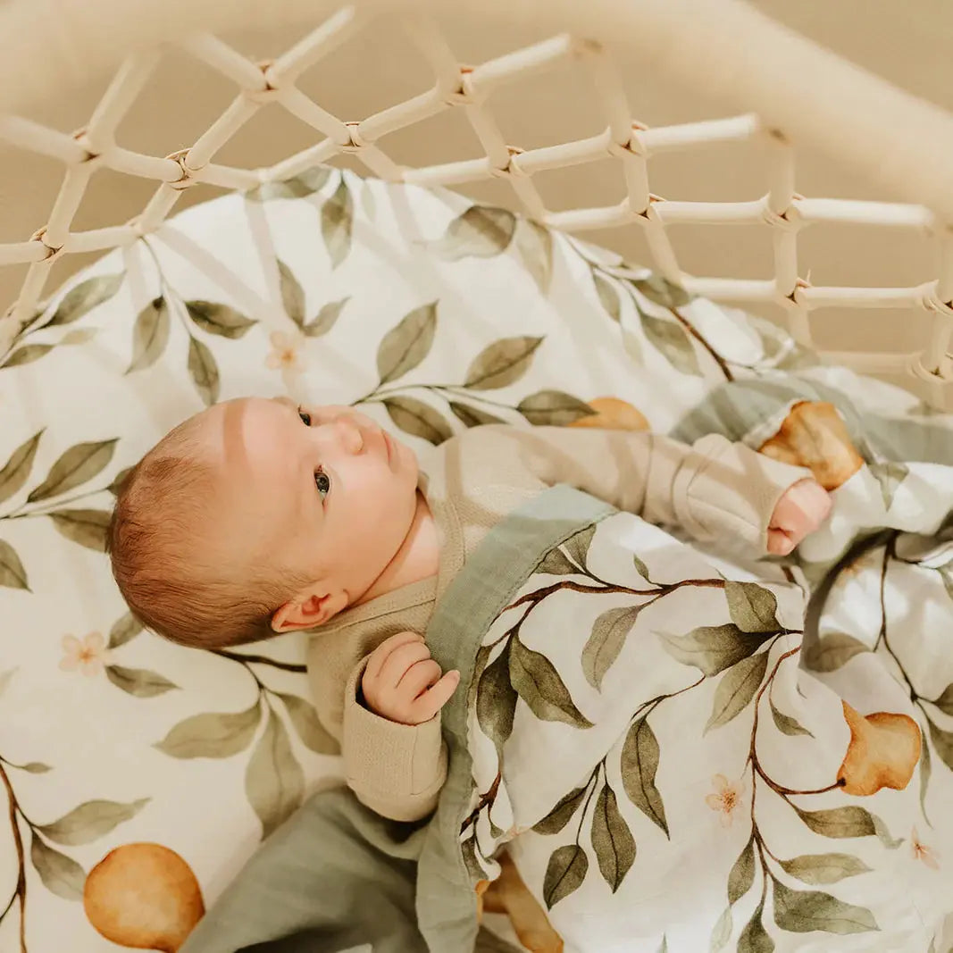 SNUG AS A BUB + CO Whimsical Pear Bassinet Sheet