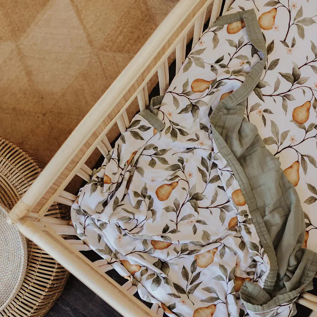 SNUG AS A BUB + CO Whimsical Pear Cot Sheet